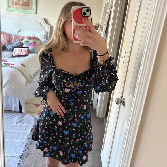For love and lemons Black floral mini dress size M - Picture 4 of 4